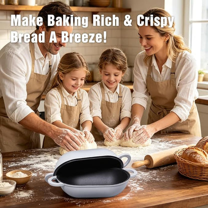 Enameled Cast Iron Sourdough Bread Oven, 5 QT Loaf Cast Iron Bread Pan with Lid, Oval Dutch Oven for Homemade Bread Baking, Meatloaf Pan with Lid (Light Gray)