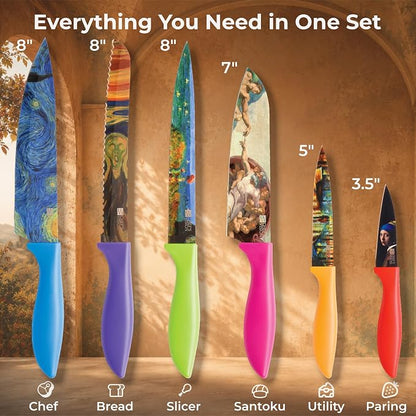 CHEF'S VISION Masterpiece Knife Set - 6-Piece Stainless Steel Cutting Knives Set for Kitchen - Stunning Artistic Designs, Great Gift for Women or Men - Unique Kitchen Knife Set Gift for Art Lovers