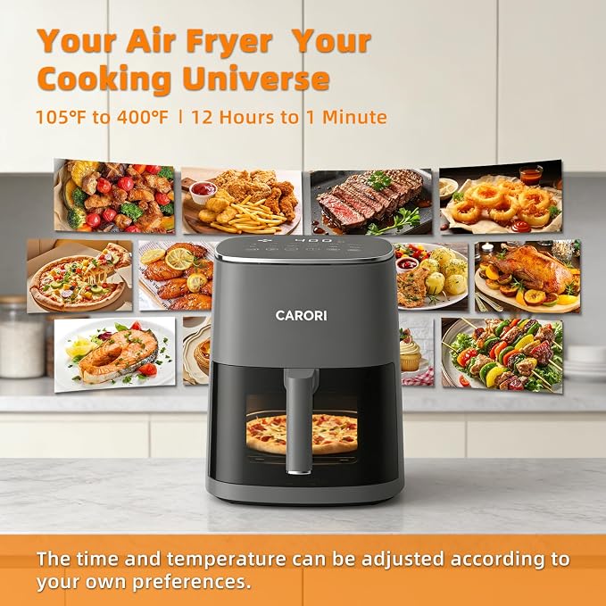 6Qt Air Fryer with Viewing Window, 12 Preset, Large Capacity, 400℉ Max Crisp, 1700W Quick Even Easy Meals, Nonstick Dishwasher Safe Basket, Bake Roast Dehydrate Reheat