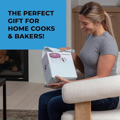 KPKitchen Pancake Batter Dispenser - Kitchen Must Have Tool for Perfect Pancakes, Cupcake, Waffle, Muffin Mix, Cake & Crepe - Baking Supplies for Griddle - Pancake Maker with Measuring Label (Purple)