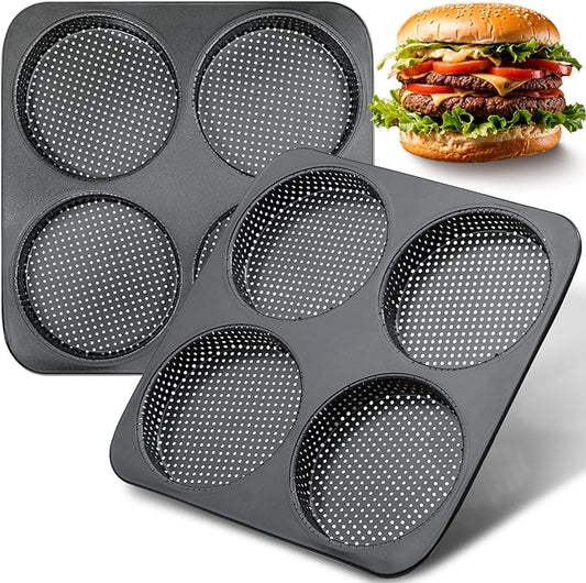 Webake 5" Large Hamburger Bun Pan, Nonstick Bun Pans for Baking, Heavy Gauge Carbon Steel, Homemade Burger Set of 2