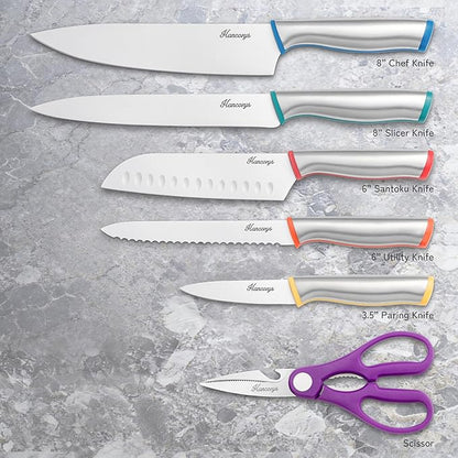 Knife Set, 11 Pcs Kitchen Knives Set, Enduring Razor-Sharp German High Carbon Stainless Steel Chef Knife Set with 5 Blade Guards, Perfect Holiday Gifts for Kitchen