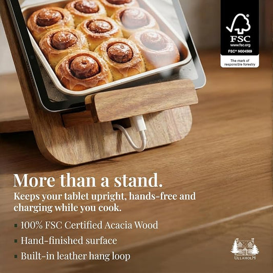 Wooden Cookbook Stand for Kitchen Counter - Reversible Recipe Book Holder with Cooking Measurement Conversion Card - Gift-Ready Adjustable Tablet Cookbook Holder Stand - 11"x8.2"