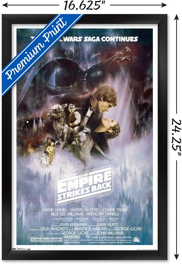 Trends International Star Wars: The Empire Strikes Back - The Saga Continues One Sheet Wall Poster, 14.725" x 22.375", Black Framed Version