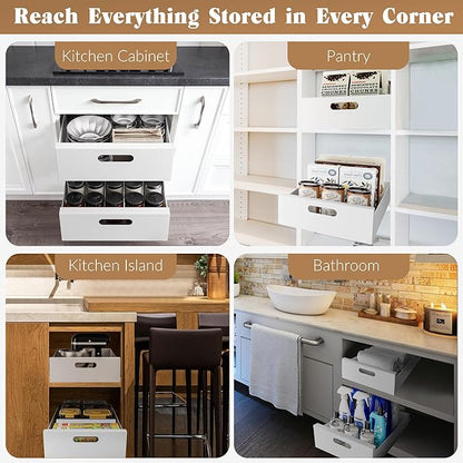 HBL' 1 Pack | 21" Deep Pull Out Cabinet Organizer Adhesive, 12-Inch Wide Sturdy Carbon Steel Roll-Out Drawers, Designed for Frameless Cabinets, Slide-Out Shelves for Pantry.