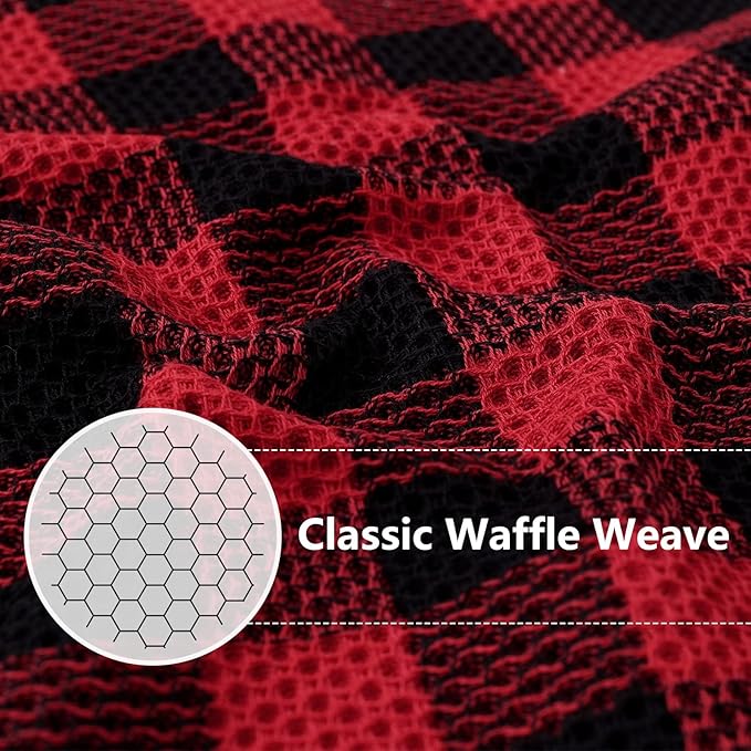 Homaxy Kitchen Towels and Dishcloths Set, 12" x 12" and 13" x 28", Set of 8 Bulk Cotton Waffle Weave Dish Towels, Super Soft Absorbent Hand Towels for Kitchen, Red & Black