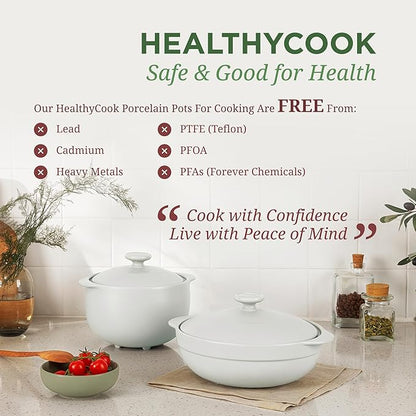 Minh Long 3.17 qt Porcelain Clay Pot for Cooking, Casserole Dish with Lid, Clay Pots for Cooking, Dutch Ovens for Stew, Soup, Steam, Oven & Microwave Safe, Heat Resistant (Vesta, 3.17 qt - Grey)