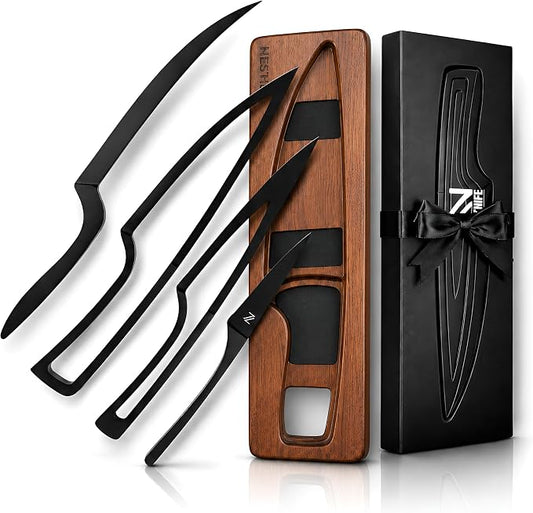 NestKnife Magnetic Kitchen Knife Set - 4 Piece VG10 High Carbon Stainless Steel Kitchen Knives with Patented Space-Saving Nesting Design & Magnetic Block - Ultra Sharp Professional Chef Knife Set