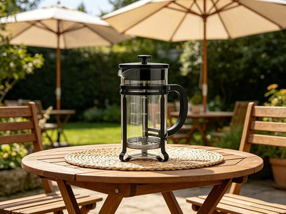 21oz French Press Coffee Maker, Thickened Borosilicate Glass & 304 Stainless Steel Double Mesh Filter. Cold Brew & Tea Brewer for Travel Camping, Kitchen Decor, Bar Accessories Gift (BLACK)