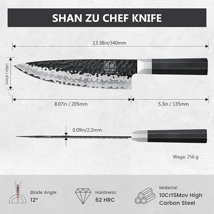 SHAN ZU Japanese Chef Knife 8 Inch, High Carbon Steel 10Cr15Mov Professional Kitchen Knife, Sharp Cooking Knife with G10 Handle Dishwasher Safe, Meat Cutting Gyuto Knife, Gifts for Women & Men