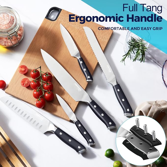 Topfeel 6Pcs Kitchen Knife Set with In-Drawer Bamboo Knife Organizer- 3.5-8 Inch Set Kitchen Knives German High Carbon Stainless Steel Sharp Knife, Knives Set for Kitchen with Ergonomic Handle