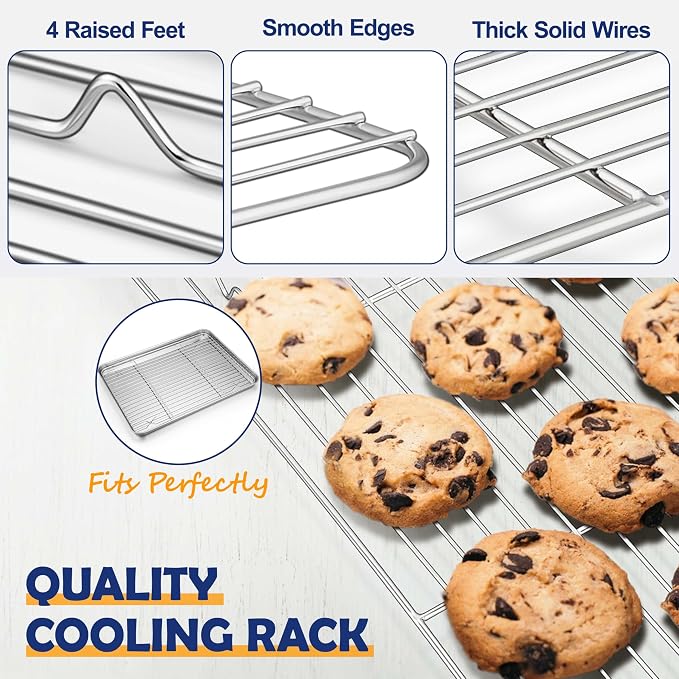 16 Inch Baking Sheet Pan with Rack Set, Joyfair Stainless Steel Toaster Oven Pans Tray & Cooling Racks for Cookie/Jelly Roll/Bacon/Meat, Commercial Metal & Rust-free, Dishwasher Safe