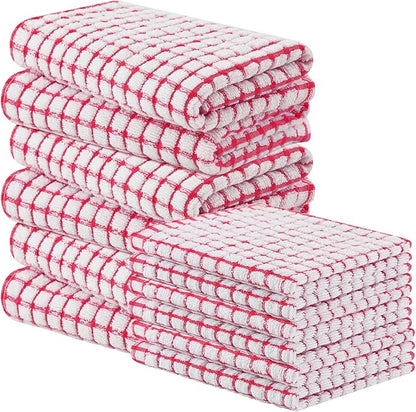 Homaxy Kitchen Towels and Dishcloths Set, 16 x 25 and 12 x 12 Inches, Set of 12 Cotton Terry Kitchen Dish Towels, Super Soft and Absorbent Dish Cloths, Red