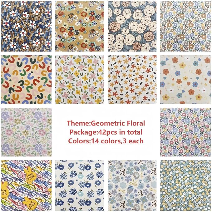 Sunflower Geometric Floral Layer Cake Fabric,10x10 Inch Pre-Cut Cotton Square Quilting Supplies Clearance for Sewing & DIY Crafts (42Pcs)