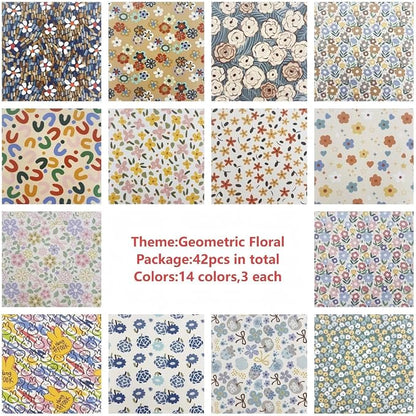 Sunflower Geometric Floral Layer Cake Fabric,10x10 Inch Pre-Cut Cotton Square Quilting Supplies Clearance for Sewing & DIY Crafts (42Pcs)
