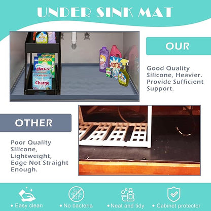 URMONA Waterproof Silicone Under Sink Mat 28'' x 22'' Shelf Liner for Kitchen and Bathroom, Cabinet and Counter Protector, Storage and Organizers, Litter Mat, Pet Cat Puppy Essentials(Beige)
