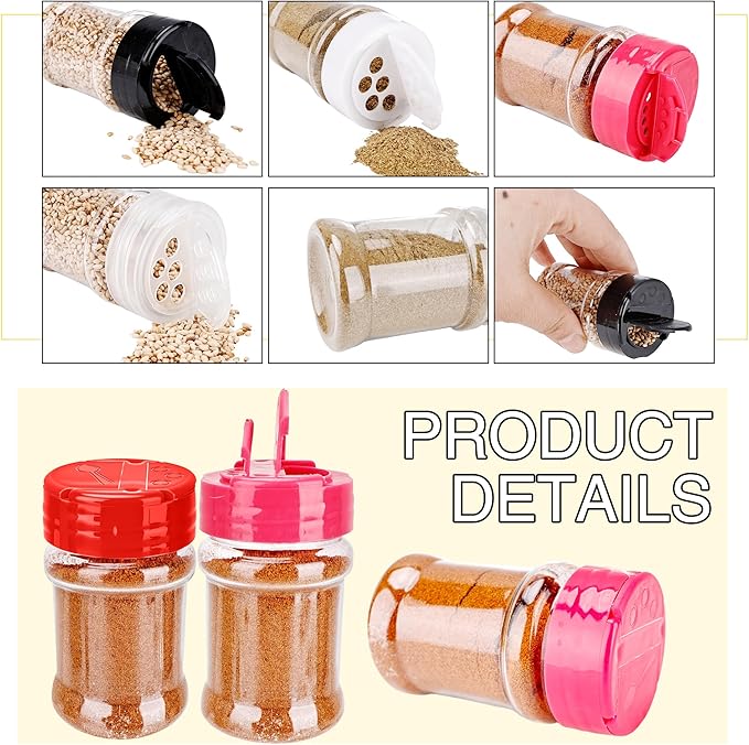 30 Pcs 2 oz Mini Plastic Spice Jars with Sifters Clear Empty Spice Bottles Round Seasoning Containers for Travel Kitchen (White Top with 5 Hole)