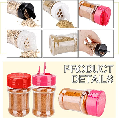 30 Pcs 2 oz Mini Plastic Spice Jars with Sifters Clear Empty Spice Bottles Round Seasoning Containers for Travel Kitchen (White Top with 5 Hole)