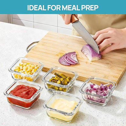 Vtopmart 5Pack 5oz Small Glass Storage Containers with Lids, Glass Meal Prep Food and Sauce Container Sets with Snap Airtight Lid for Microwave, Oven, Freezer and Dishwasher, Grey