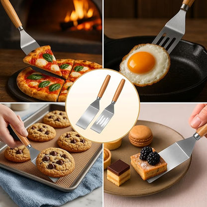 2Pcs Stainless Steel Spatula Set,Mini Serving Spatula for Kitchen Use,Metal Spatula for Cooking with Heat Resistant Handle,Metal Spatulas for kitchen use for Pancakes、Lasagna、Brownies、Cake and Cookie