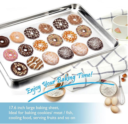 TeamFar Cookie Sheets with Cooling Racks, 17.6 x 13 x 1 Inch Stainless Steel Baking Pan with Grid Rack for Baking Roasting, Non-Toxic & Heavy Duty, Dishwasher Safe, 2 Pans with 2 Racks