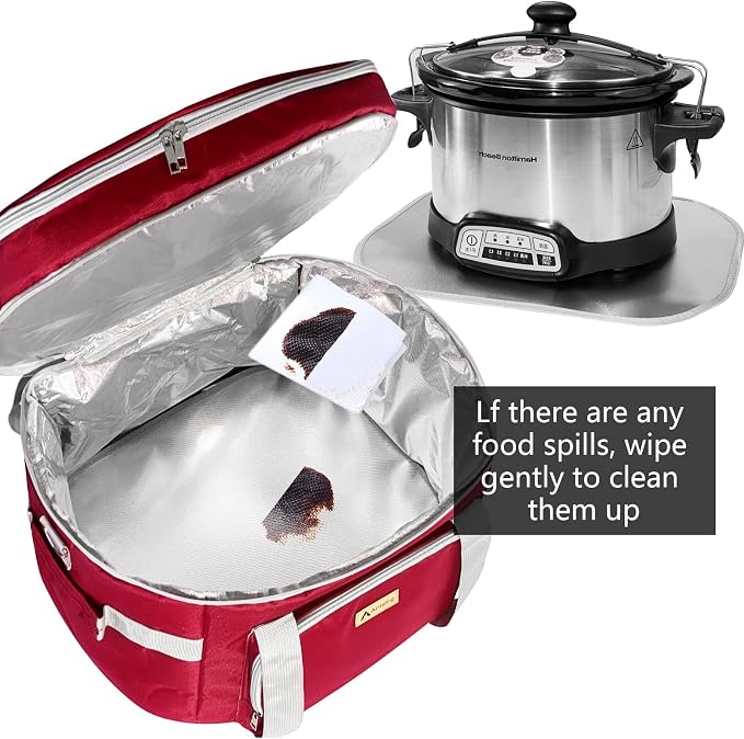 Crock Pot Bags carrying bag for 4-8 Quart Crock Pots - Insulated Travel Carrier with Fixators, Base Pad, and Shoulder Strap - Suitable for Small and Large Slow Cookers