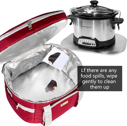 Crock Pot Bags carrying bag for 4-8 Quart Crock Pots - Insulated Travel Carrier with Fixators, Base Pad, and Shoulder Strap - Suitable for Small and Large Slow Cookers