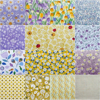 42-8" Precut Quilt Cotton Fabric Squares for Quilting Clearance Sewing DIY Project Floral Fabric Squares (Purple Yellow)