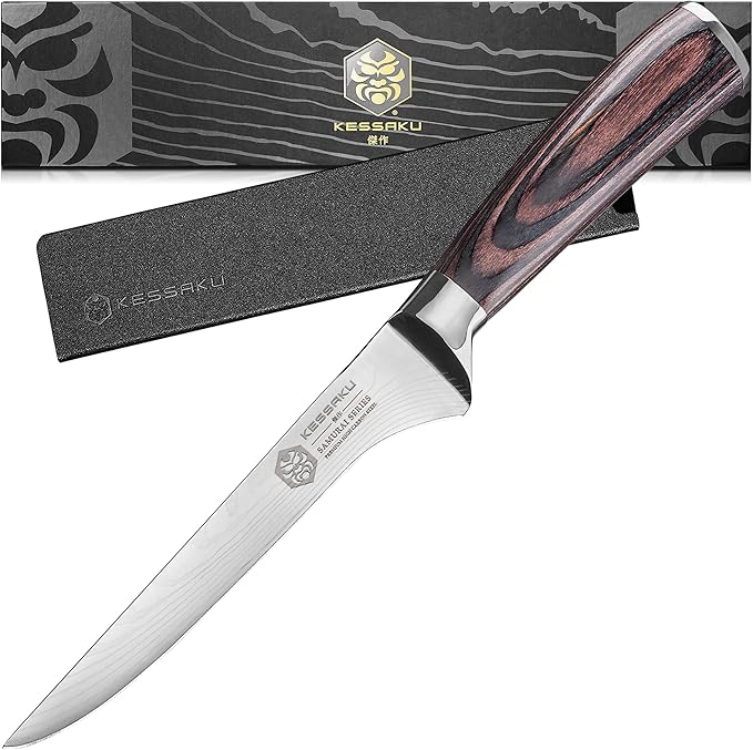 KESSAKU Boning Knife - 6 inch - Samurai Series - Razor Sharp Kitchen Knife - Forged 7Cr17MoV High Carbon Stainless Steel - Wood Handle with Blade Guard