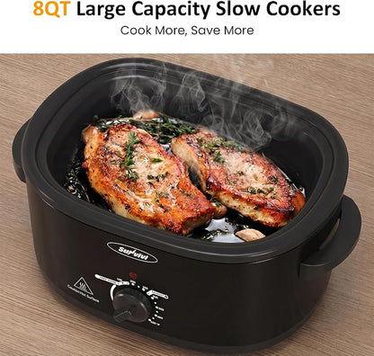 Sunvivi Electric Roaster Oven for Small Families, 8QT Portable Roaster with Self-Basting Lid Defrost & Keep Warm, Adjustable Temp 150°F-450°F for Baking, Slow Cooking, Buffet Serving & RV Camping