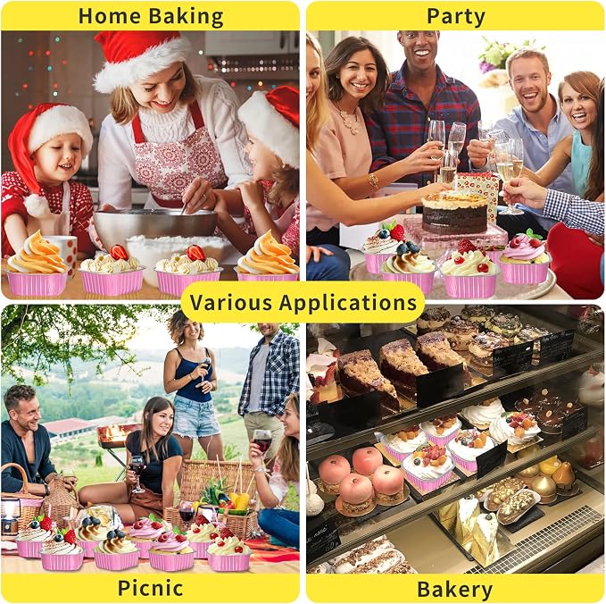 10oz Aluminum Foil Brownie Pans with Lids, 40 Pack Square Cake Pans, Disposable Ramekins Cupcake Cups Containers,Mini Cake Baking Pans,Large Muffin Tin Holder for Catering Gathering - Pink