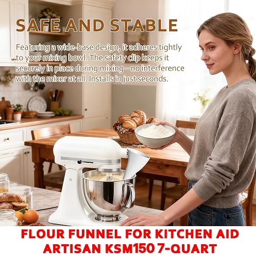 1 Pcs Flour Funnel for Kitchen Aid KSM 70 7 Quart Tilt-Head Stand Mixer, Anti-Spill Easy-Pour Plastic Powder Funnel (7QT)