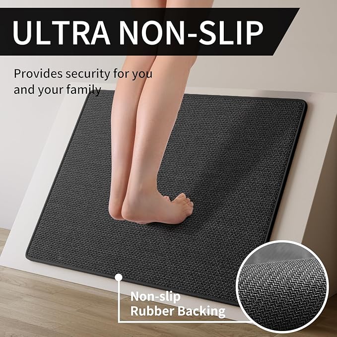 YDKGL Kitchen Mats for Floor, Super Absorbent Kitchen Rugs Non Slip Washable, Soft Imitation Linen Braided Kitchen Runner Rug, Standing Mat Kitchens Sink Mat, Easy to Clean, Black 17x71