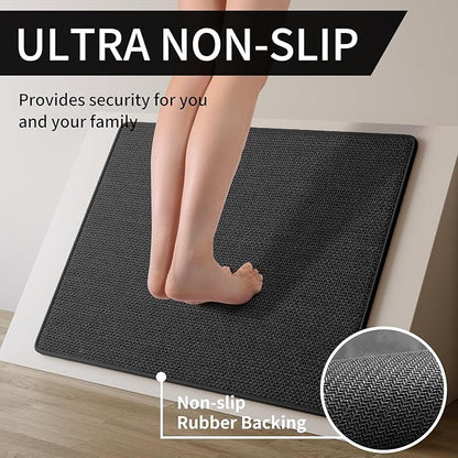YDKGL Kitchen mats for Floor Water and Oil Absorbent Runner Rugs for Kitchen, Kitchen Mat in Front of Sink,Non-Slip Kitchen Rugs,Durable Imitation Linen Kitchen Rug Black 17x30+17x47