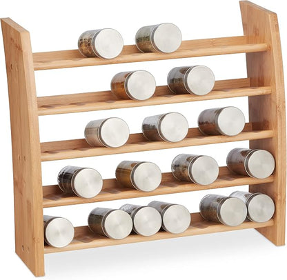 Relaxdays Bamboo Spice Rack, 5 Levels, Standing Kitchen Shelf, H x W x D, 36 x 40.5 x 16 cm, Spice Rack Worktop, Natural