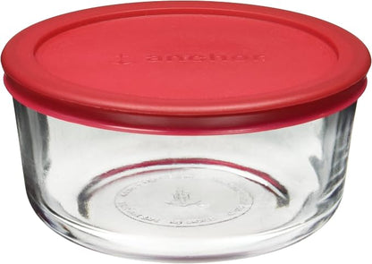 Anchor Hocking Classic Glass Food Storage Container with Lid, Red, 4 Cup