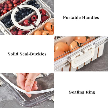 2Pack Divided Snackle Box with Lids Stackable Food Serving Tray for Fruit&Veggie Plastic Fridge Storage Container for Pantry Freezer Clear Snack Box for Meal Prep Candy Nuts Spice