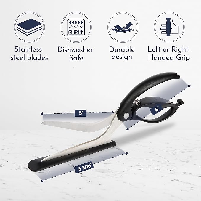 Pizza Scissors - Non-Stick Pizza Scissors with Firm Grip Base - Food Grade Stainless Steel Pizza Cutter - 5-in-1 Food Slicer & Pizza Server - Durable, Safe & Mess Free
