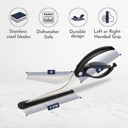 Pizza Scissors - Non-Stick Pizza Scissors with Firm Grip Base - Food Grade Stainless Steel Pizza Cutter - 5-in-1 Food Slicer & Pizza Server - Durable, Safe & Mess Free
