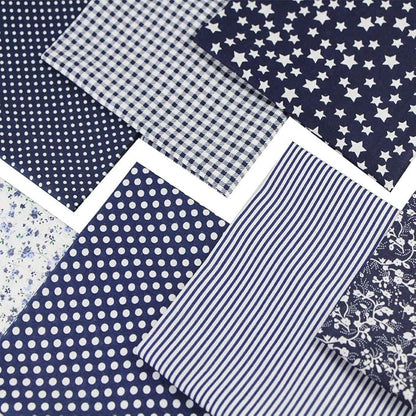 7PCS Different Patterns Printed Cotton Fabric Squares 50 cm x 50 cm Handmade Craft Cloths Bundle for Sewing Patchwork, Quilting, DIY Scrapbooking Tissue (Navyblue)