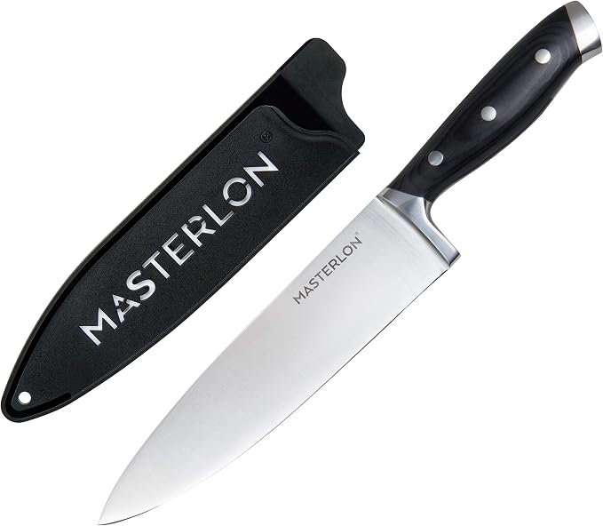 MP-116 Triple Rivet Collection Chef’s Knife Stainless Steel Blade, 8", Black