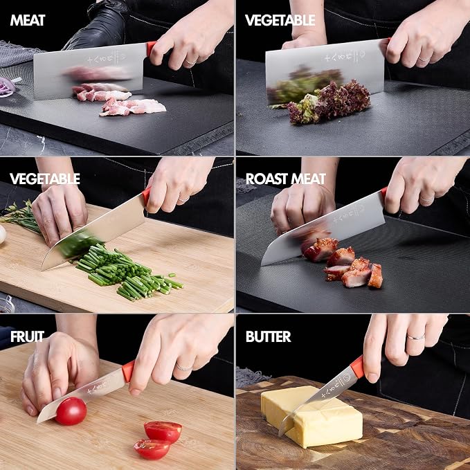 SHI BA ZI ZUO Kitchen Knife Set, Meat Cleaver, Chef Knife, Professional Santoku Knife Ergonomic Design Handle