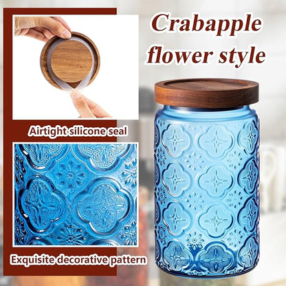 Outus 5 Pcs 23.7 oz, 33.8 oz Vintage Glass Jar with Lids Colored Glass Canisters Jars with Airtight Wooden Lids for Kitchen Counter Flour Sugar Cookie Coffee Tea Storage Containers