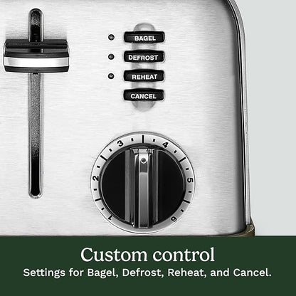 Cuisinart 4 Slice Compact Stainless Steel Toaster with Extra-Wide Slots for Bread, French Toast, Bagels & Pastries, Defrost & Reheat Functions, CPT-180P1, Brushed Stainless, Removable Crumb Tray