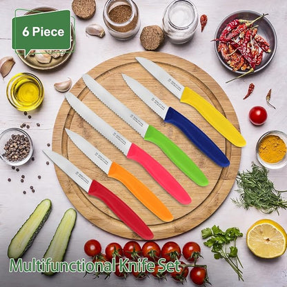 Paring Knife Set 6PCS, Ultra Sharp Kitchen Knives, Cutting & Peeling Knives, Kitchen Knives for Home Essentials, PP Plastic Handle-Multicolored
