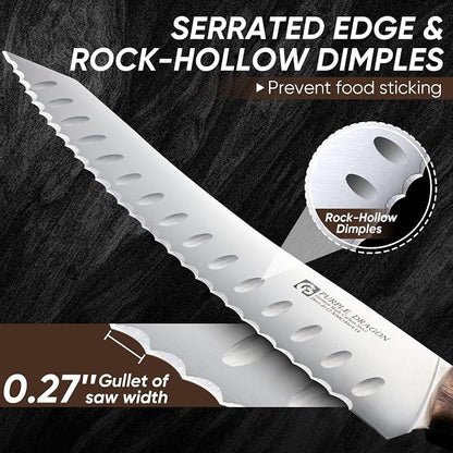 Purple Dragon Bread Knife, Serrated Knives for Homemade Bread Sourdough, German High Carbon Steel Cake Knife and Fruits Cutting, Gift Box, Anniversary Idea Christmas Gift for Men and Women