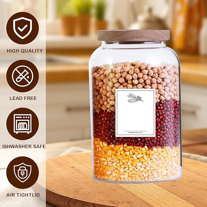 Two 2.7L Large Capacity Transparent Glass Sealed Jars with Lids.Food Storage Jars,Used for Various Food Preservation Jars,Such As Coffee,Rice,Flour,Sugar,Spices,Beans,and Grains