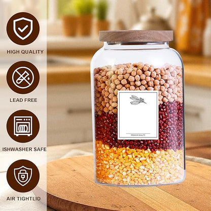 Two 2.7L Large Capacity Transparent Glass Sealed Jars with Lids.Food Storage Jars,Used for Various Food Preservation Jars,Such As Coffee,Rice,Flour,Sugar,Spices,Beans,and Grains