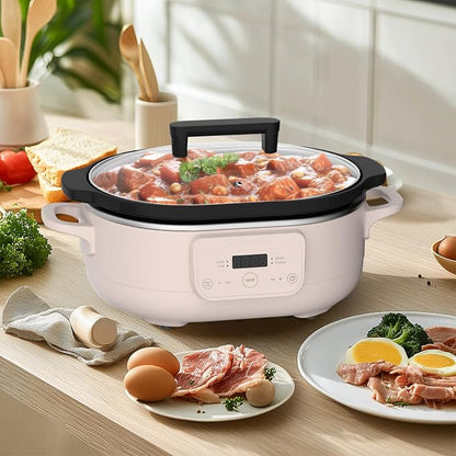 MAGNIFIQUE 6 Quart Programmable Slow Cooker Removable Healthy Nonstick Pot - Small Kitchen Appliance for Family Dinners - Serves 6+ People - Heat Settings: Keep Warm Pink