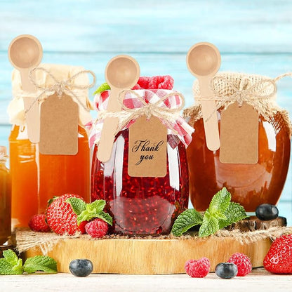 Baderke 50 Sets 3 Inch Mini Wooden Spoons Small Wooden Spoons Disposable Small Spoons for Spice Jars Wood Spoons with Tags and Twine Condiments Honey Sugar Kitchen Cooking Oil Tea Coffee